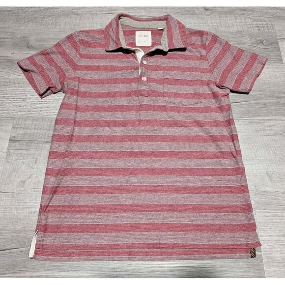 Billy Reid Other - Billy Reid Polo Shirt Mens Sz S Red Gray Stripe Short Sleeve Pocket Cotton Blend